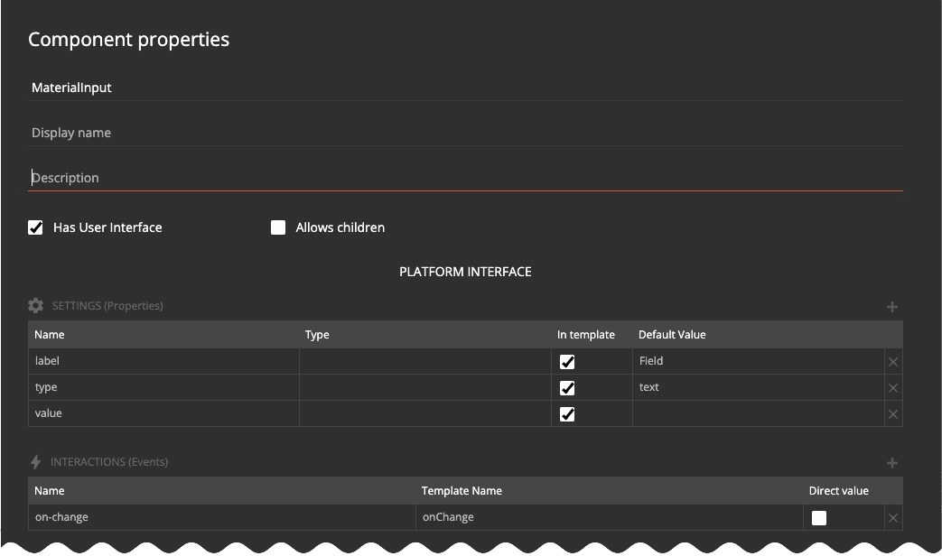 UI Component settings and interactions